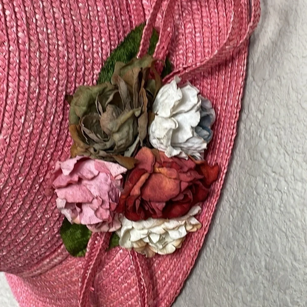 Giovannio Florence New York Pink Straw Floral Hat Spring Summer Church Derby